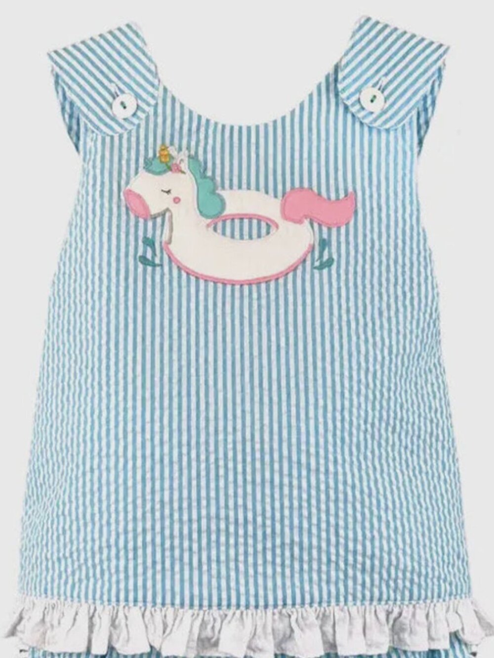Petit Ami Baby Girls Size 3 months Unicorn Pool Float Seersucker Applique Popove